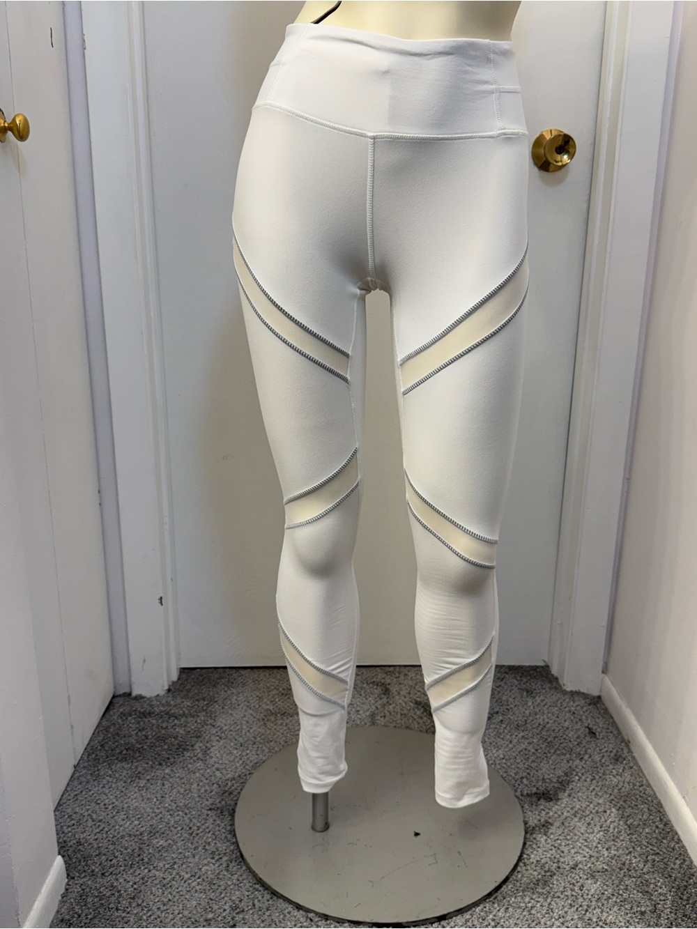 White High-Waist Seam-Detail Leggings